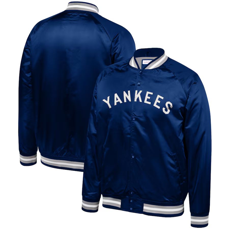 Men's New York Yankees Mitchell & Ness Navy Lightweight Satin Full-Snap Jacket | MLB Shop