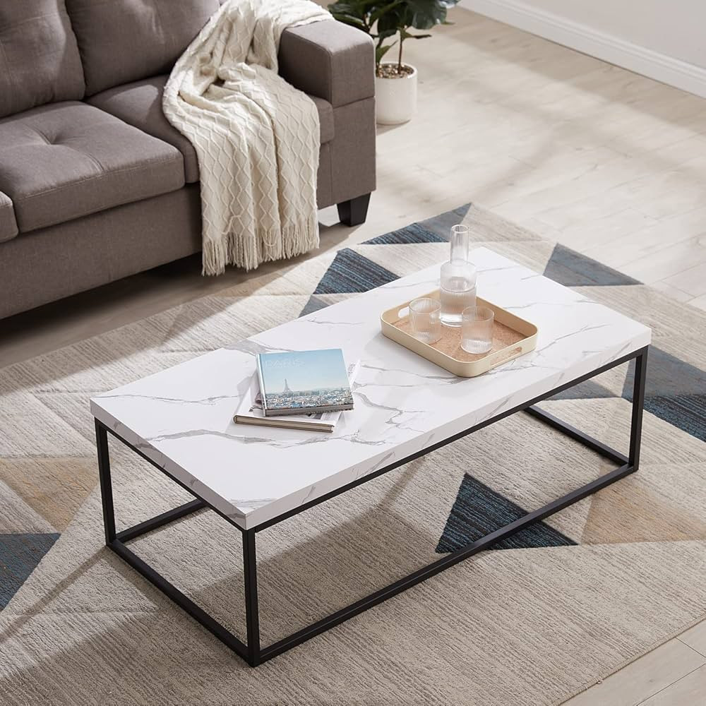 CENSI White Marble Coffee Table/Ottoman Center Table for Living Room, 47" Rectangle Modern Indust... | Amazon (US)