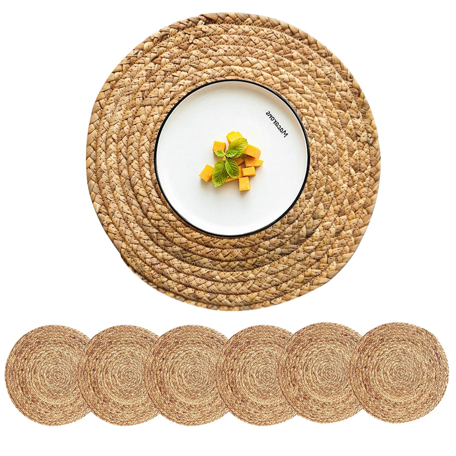 Woven Placemats Round Placemats Set of 6, 13.5 Inch Wicker Placemat Circle Rattan Placemats Farmh... | Amazon (US)