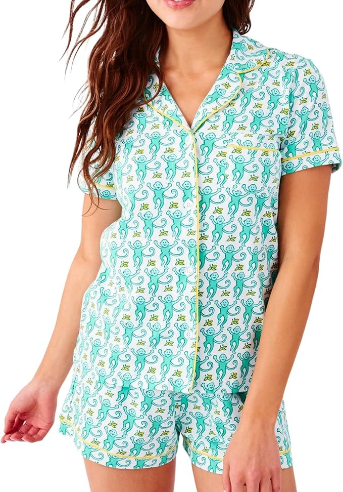 Women Y2k Pajamas Set Cute Preppy 2PCS Button Down Holiday Monkey Shorts Summer Outfit Beach Vaca... | Amazon (US)
