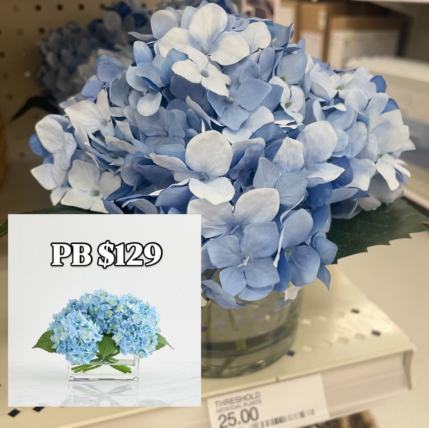 Faux blue hydrangea in vase! Gorgeous look for less and save $100!! 