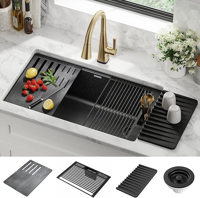 DELTA FAUCET Everest 33-inch Granite Composite Workstation Kitchen Sink Undermount Single Bowl wi... | Amazon (US)