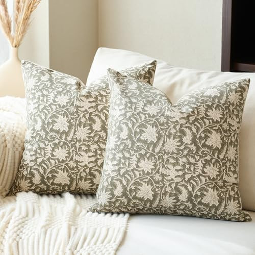 Floral Throw Pillow Covers 18x18 Farmhouse Block Print Pillow Covers Decorative Pillow Covers Cou... | Amazon (US)