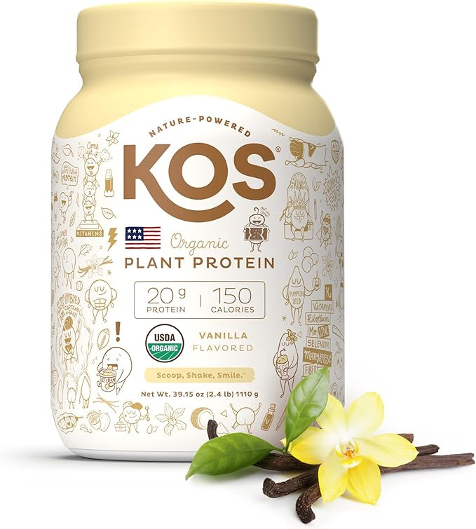 KOS Vegan Protein Powder, Vanilla USDA Organic - Low Carb Pea Protein Blend, Plant Based Superfoo... | Amazon (US)