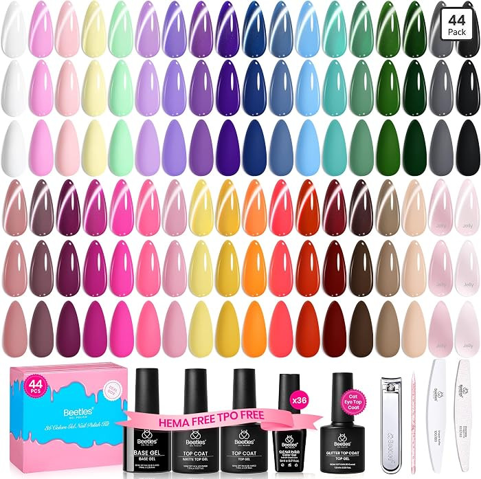 Beetles Deal Box 36 Colors Summer Gel Nail Polish Set, 44 Pcs Hema TPO Free Soak Off UV Gel Harmo... | Amazon (US)