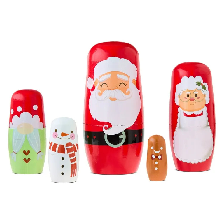 Santa Nesting Doll Christmas Decoration, 5 Pieces, 6.75", by Holiday Time | Walmart (US)