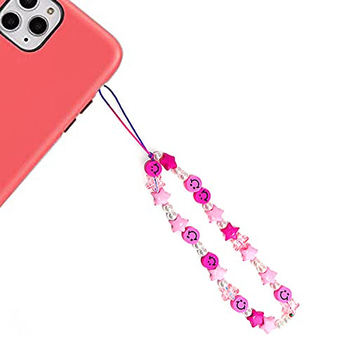 Beaded Phone Charm Lanyard Wrist Strap,Handmade Acrylic Phone Keychain Bracelet,Smiley Beaded Mobile | Amazon (US)
