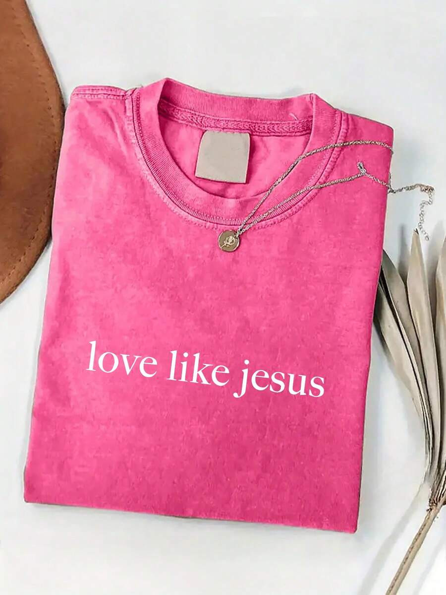 230g Washed, Like Jesus Loves You Printed T-Shirt, High-Quality Wax Printed Cotton Retro Fashion ... | SHEIN