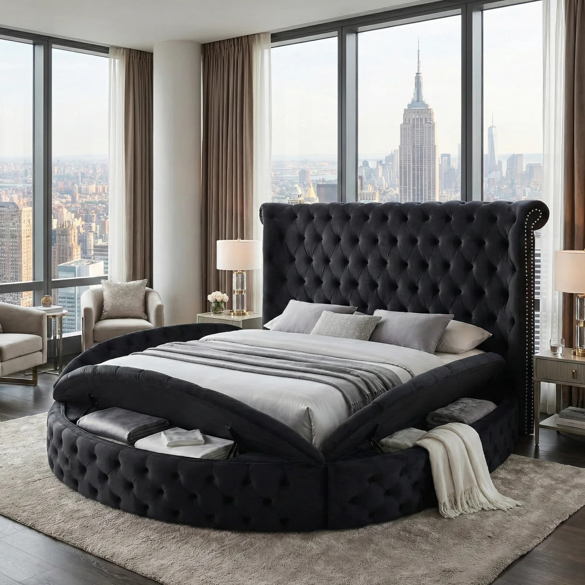 Mirna Upholstered Velvet Round Storage bed with Wingbacks | Wayfair North America