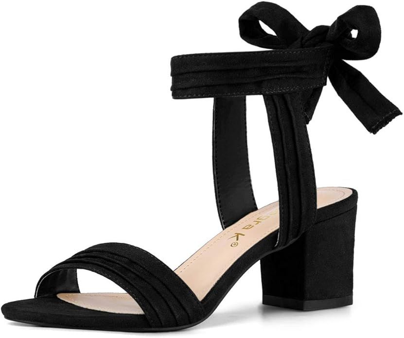 Allegra K Women's Open Toe Ankle Tie Back Block Heel Sandals | Amazon (US)