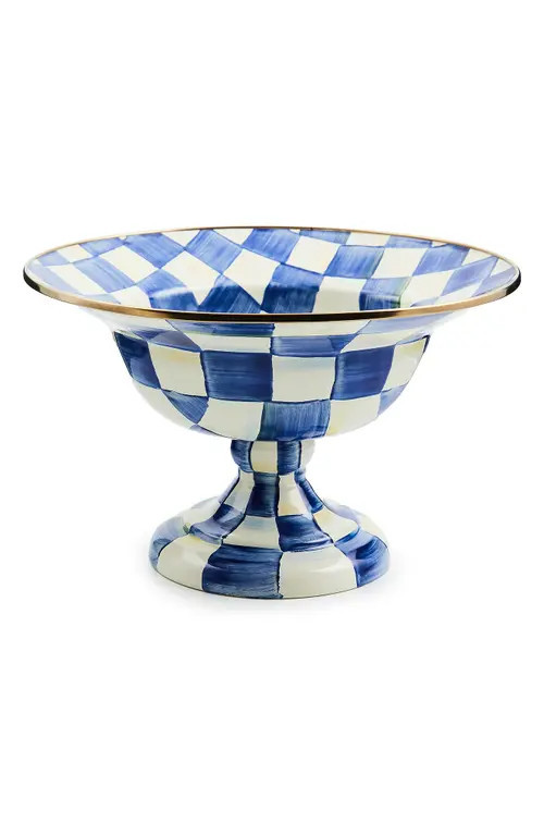 MACKENZIE CHILDS Royal Check Enameled Steel Large Compote in Blue/White at Nordstrom | Nordstrom