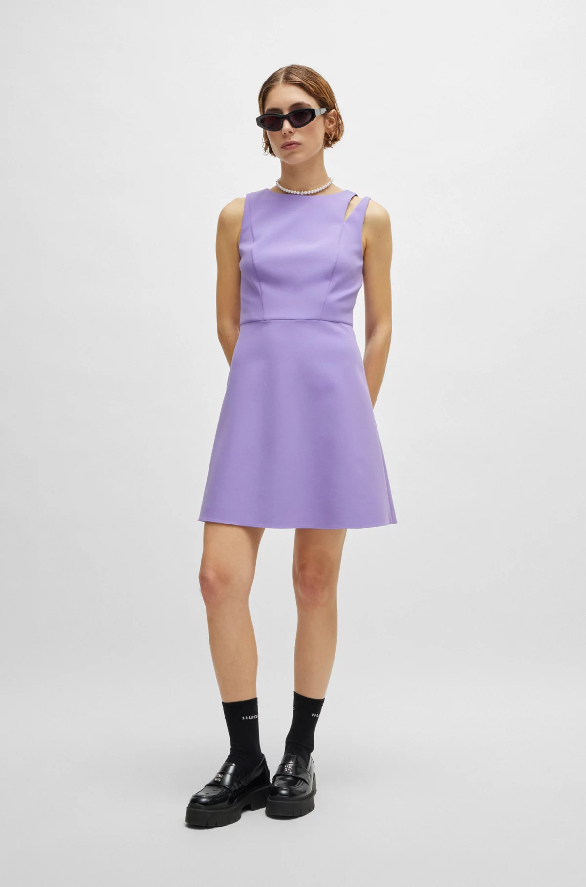 Sleeveless mini dress with cut-out shoulder detail | Hugo Boss (UK)