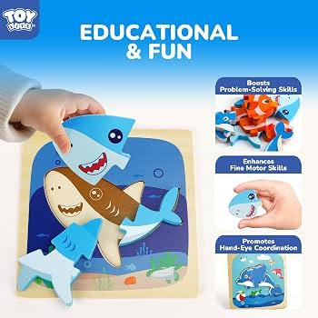 TOY Life Wooden Puzzles for Toddlers 2-4, Sea Animals Puzzles for Toddlers 1-3, Wood Puzzles Educ... | Amazon (US)