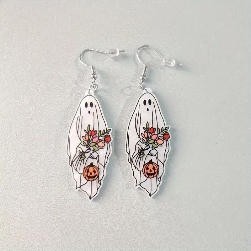 3 Kinds Of Cute Halloween Ghost Design Flower Pattern Dangle Earrings Acrylic Jewelry Funny Ghost... | Temu Affiliate Program