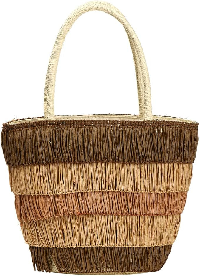Womens Straw Woven Tote Large Beach Bag Handmade Woven Handbag Hobo Bag with Pom Poms | Amazon (US)
