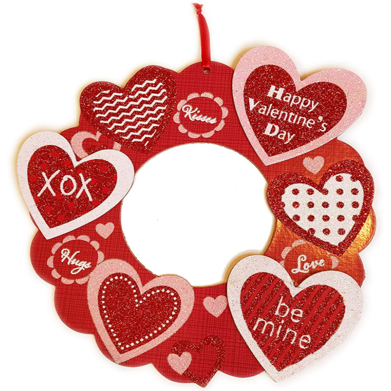 Valentines Day Red Wooden Heart Glitter Wreath Wall Plaques Decor Decorations Door Home Hanger  f... | Walmart (US)