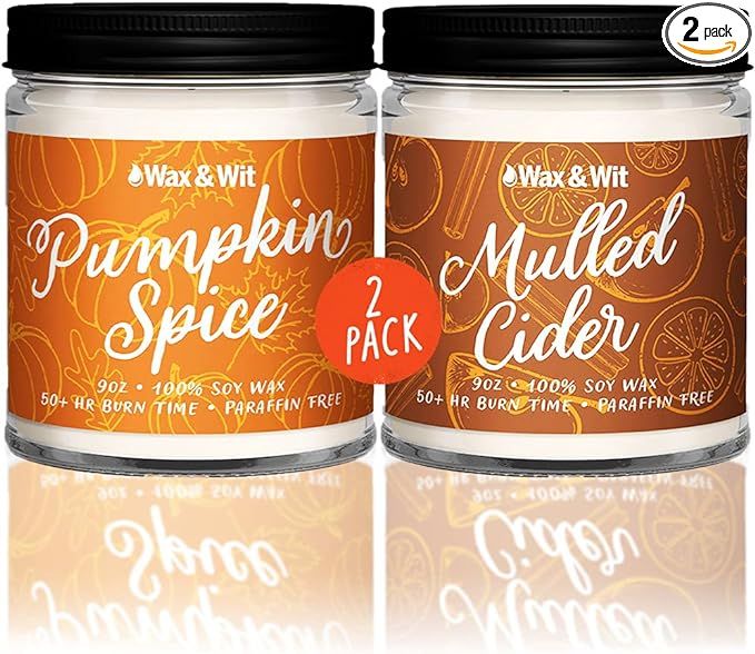 Wax & Wit Fall Candles - Fall Decor, Pumpkin Spice and Mulled Cider Fall Scented Candles for Home... | Amazon (US)