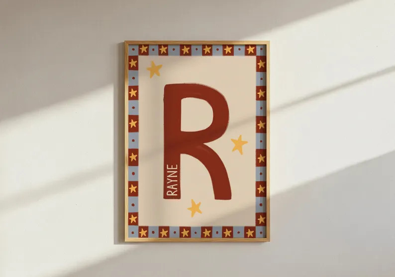 Personalised Kids Name Initial Print - Nostalgia Kids Room Decor | Etsy (Global)