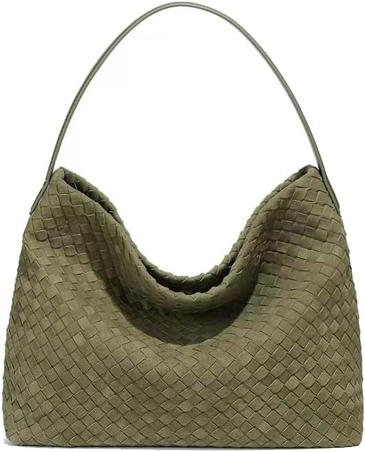 Woven Suede Shoulder Bag for Women Suede Hobo Bag Tote Elegant Handbag Satchel for Work Travel | Amazon (US)