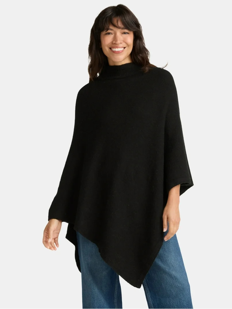 Time and Tru Women's Mock Neck Poncho, L/XL, Black - Walmart.com | Walmart (US)