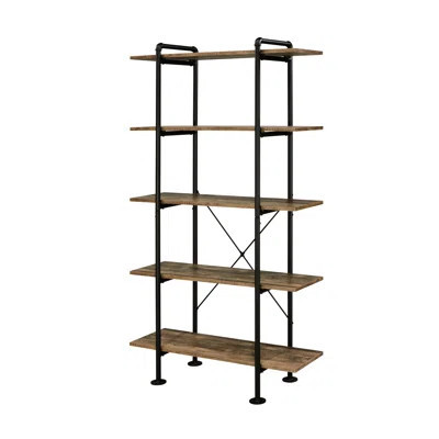 Metal Base Bookshelf With Rustic Oak Finish - Ample Space For Your Belongings Storage Black Base, 38.65 In. Wide Unit | Wayfair North America