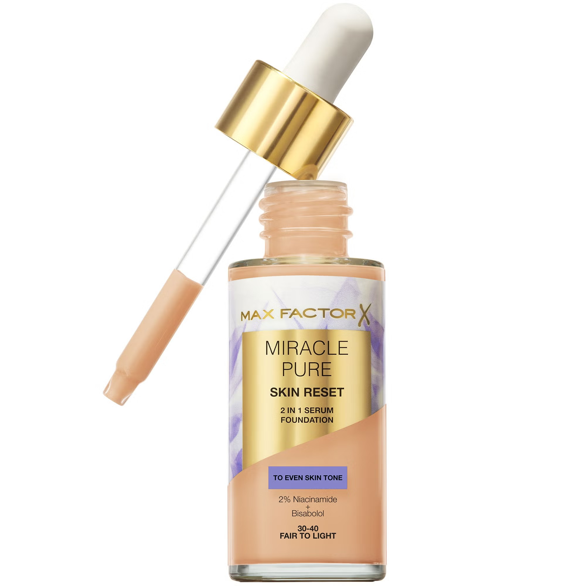 Max Factor Miracle Pure Skin Revival Serum Foundation 002, 30-40 Fair to Light | Look Fantastic (UK)