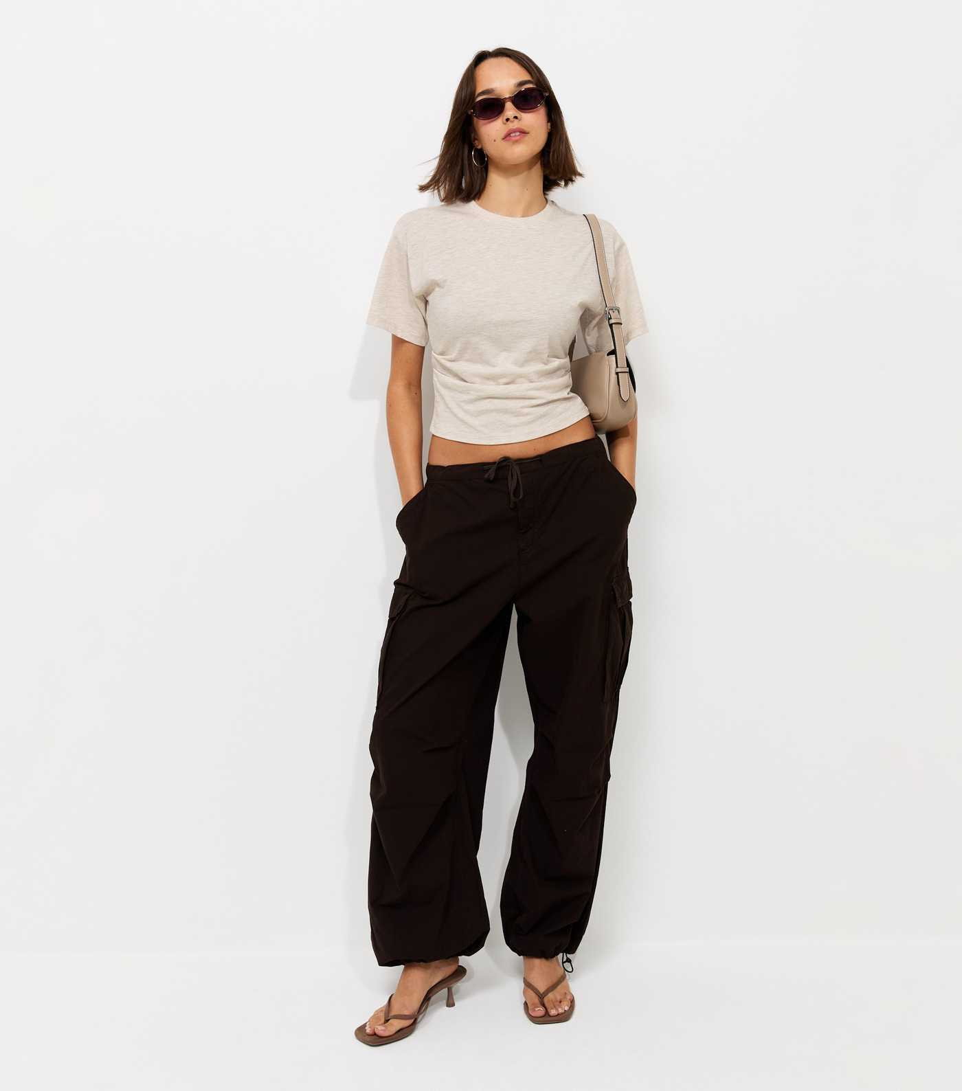 Oatmeal Ruched Waist Crew Neck T-Shirt | New Look | New Look (UK)