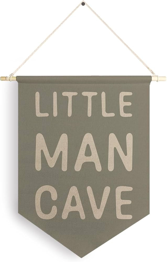 Qpenm Little Man Cave Hanging Wall Canvas Banner, Kids Playroom Hanging Pennant Flag Prints, Nurs... | Amazon (US)