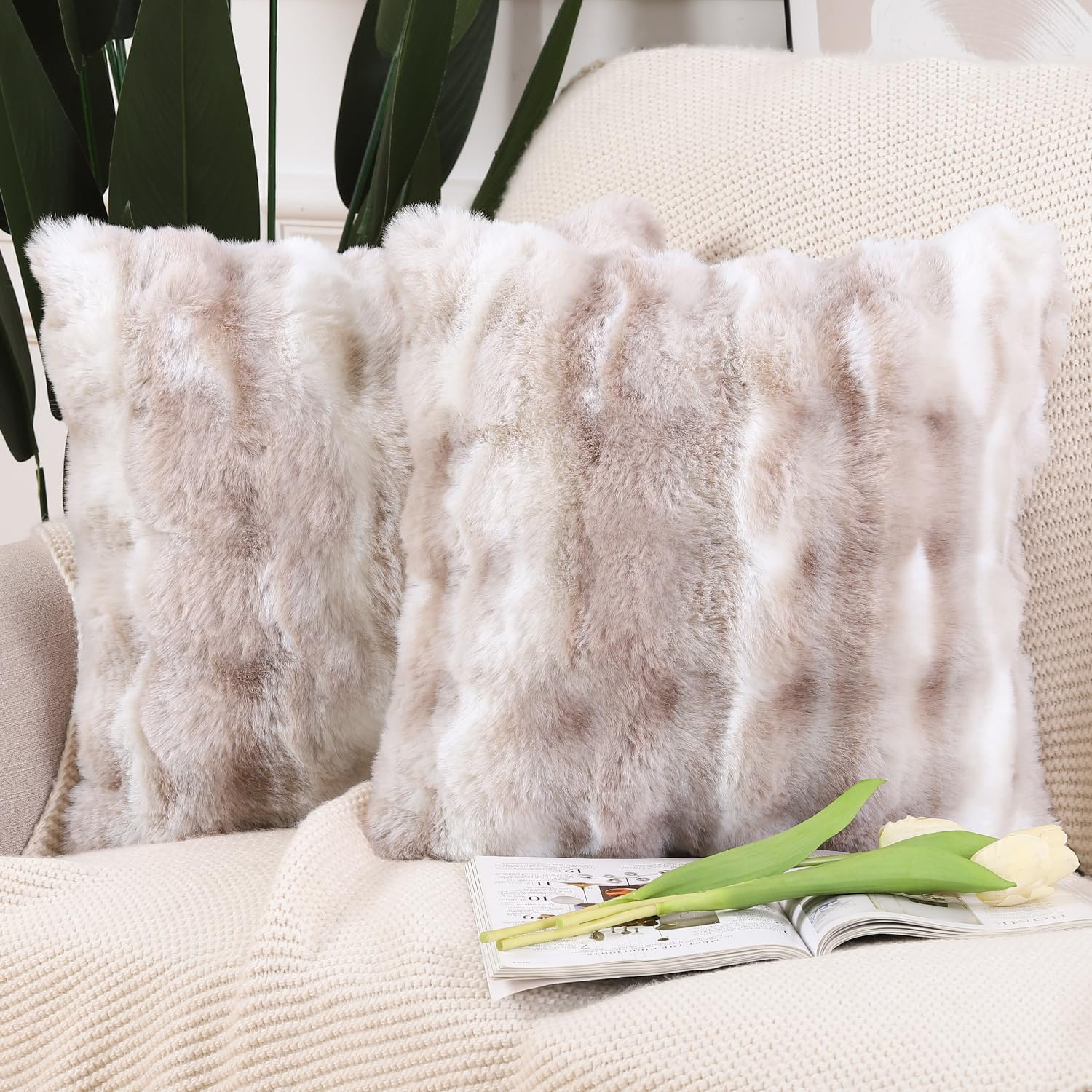 MADIZZ Pack of 2 Thick Plush Wool Throw Pillow Covers 18x18 Inch White Taupe Soft Neutral Decorat... | Amazon (US)