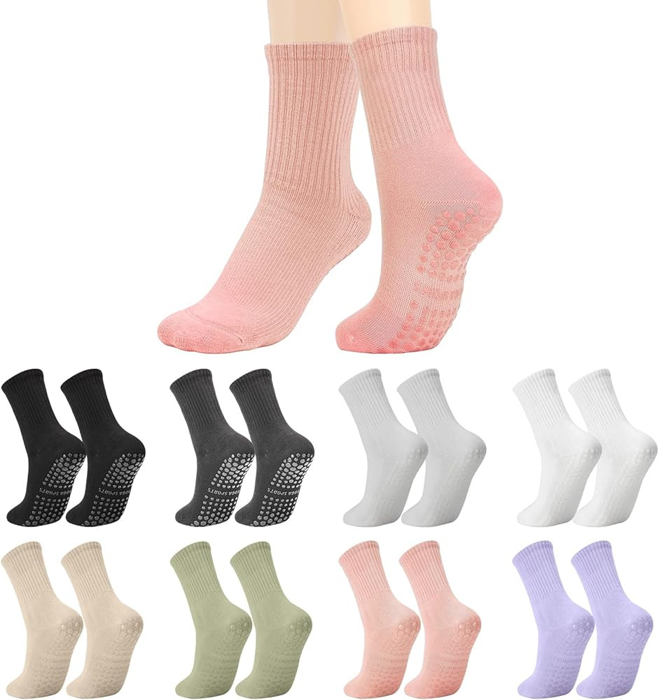 Beieverluck 8 Pairs Pilates Socks with Grips for Women Non Slip Yoga Socks Pure Barre Socks | Amazon (US)
