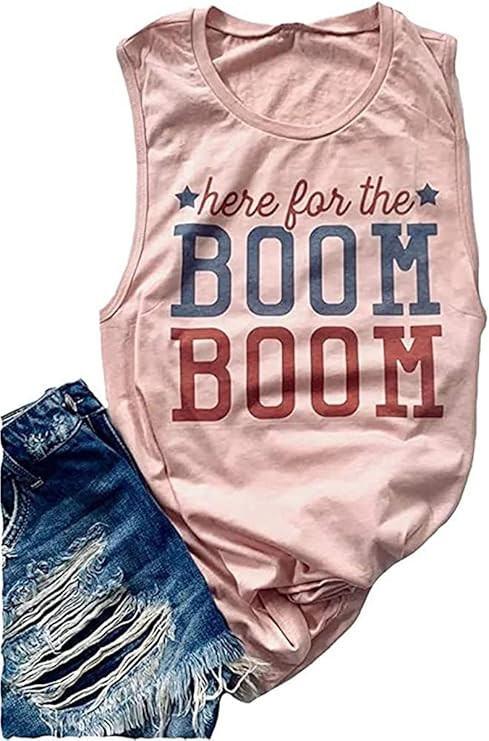 Women's Here for The Boom Tanks Tops 4th of July Shirts Graphic Tee Patriotic Independence Day Sl... | Amazon (US)