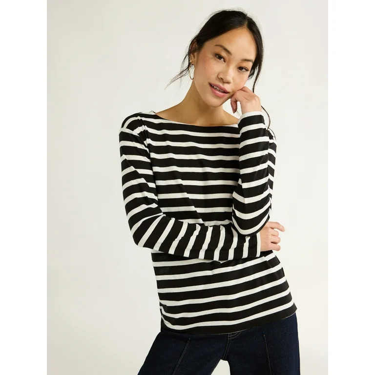 Free Assembly Women's Boatneck Tee with Long Sleeves, XS-XXL | Walmart (US)