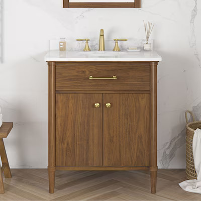 allen + roth Rian 30-in Golden Walnut Undermount Single sink Bathroom Vanity with White Engineere... | Lowe's