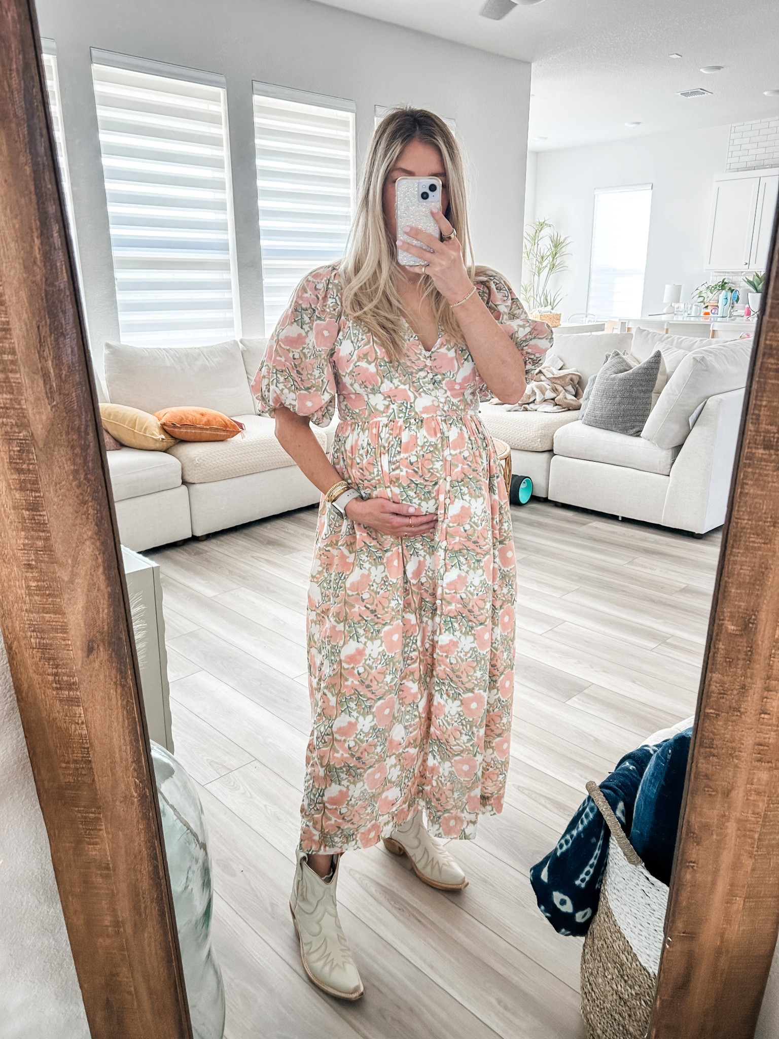 bump friendly puff sleeve dress - garden party baby shower sprinkle dress - wearing size small 

#LTKStyleTip #LTKShoeCrush #LTKBump