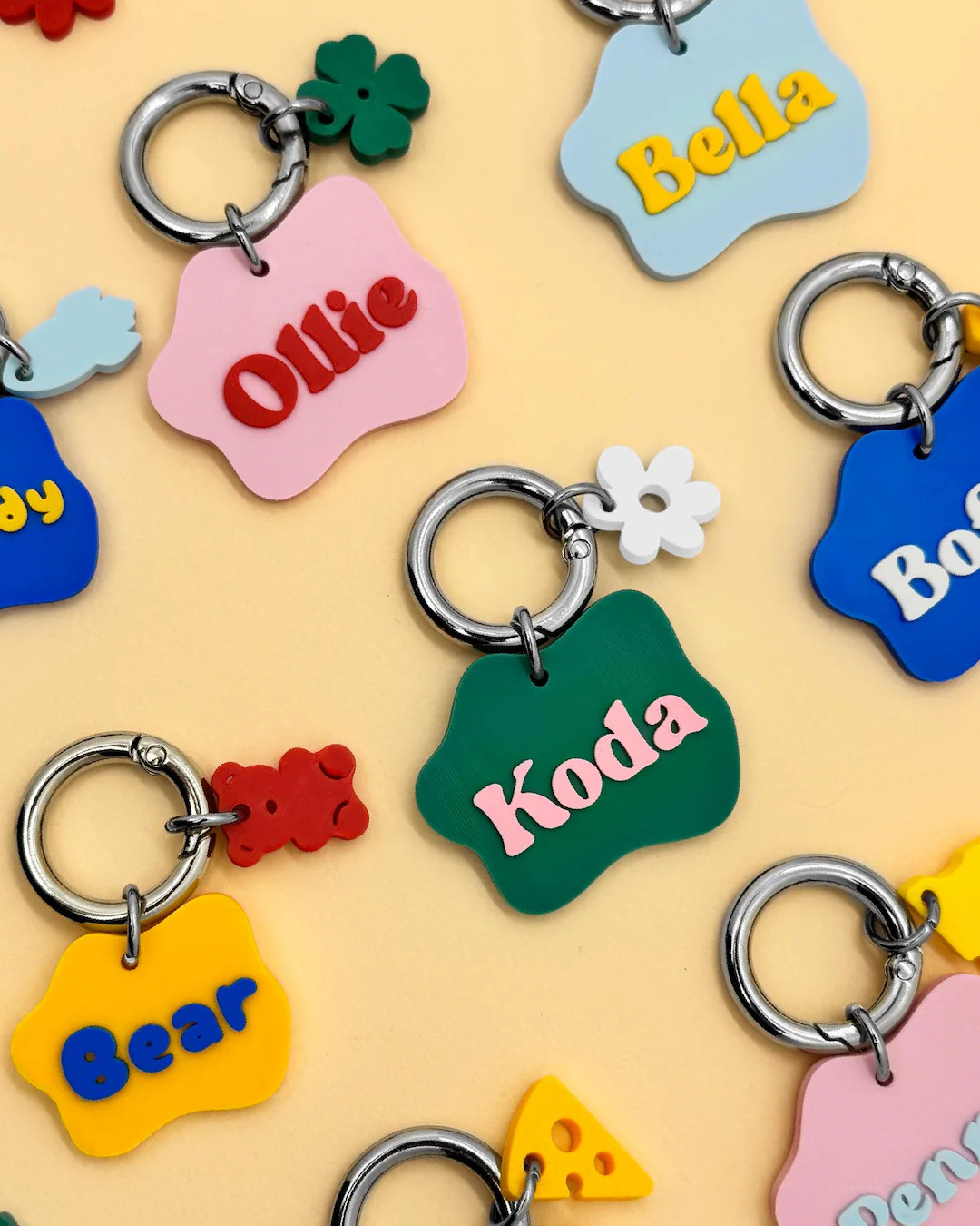 Custom Wavy Pet ID Tag, Personalized Dog Cat Name Tag Keychain, Mini Charm - Etsy | Etsy (Global)