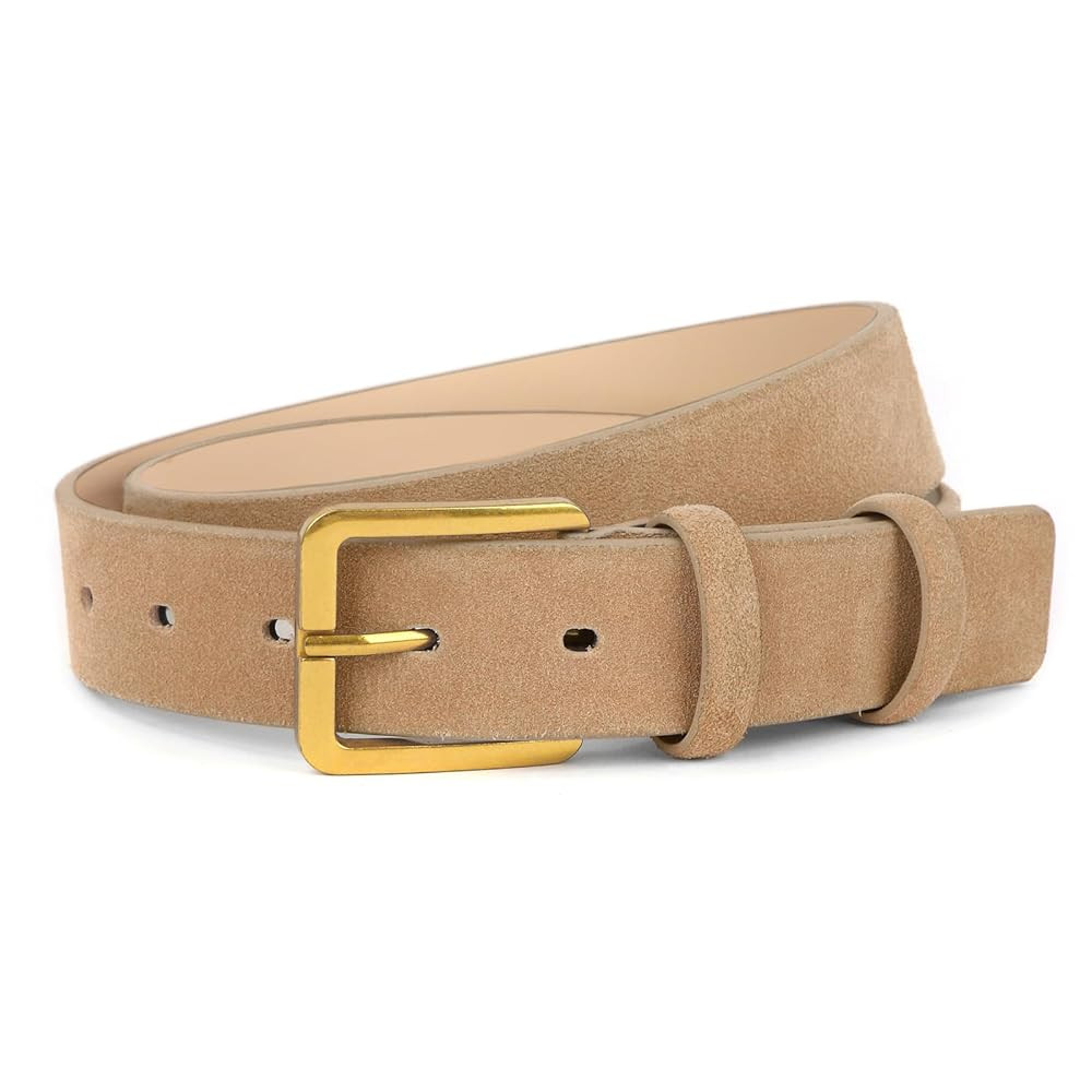 Women's Fashion Suede Leather Belt with Gold Buckle 1.3" Wide | Amazon (US)