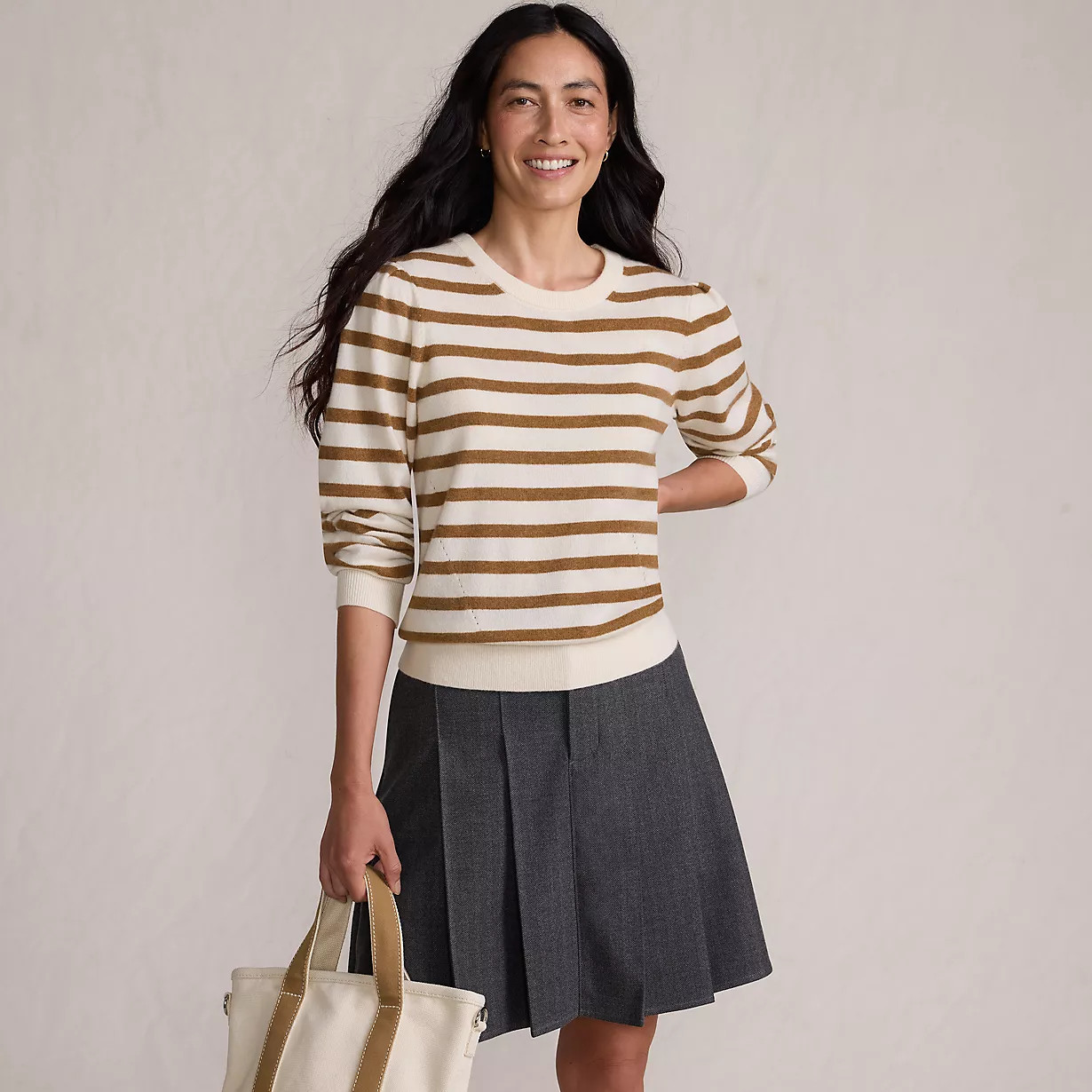 Women's Cashmere Puff Sleeve Crew Neck Sweater | Lands' End (US)