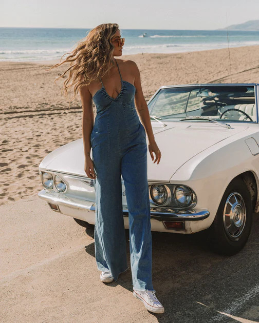 Asher Frayed Flare Leg Jumpsuit - Light Denim | VICI