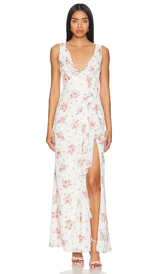 Liv Draped Maxi Dress in Cream & Clay Floral Wedding Guest Dress Floral Bridesmaid Dress Floral | Revolve Clothing (Global)