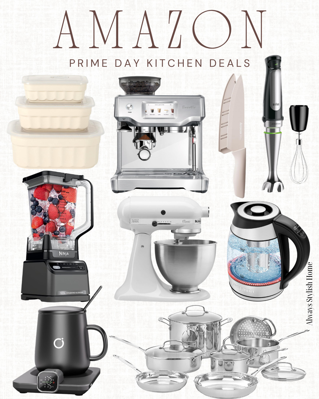 amazon prime day kitchen deals! the best amazon kitchen must haves, kitchen gadgets, breville coffee machine, coffee machine, knife, knives, kitchen cookware, cookware, cooking tools, electric water kettle, kitchen deals on amazon #amazonprime #primeday #kitchenfinds 

 #LTKSeasonal #LTKHome #LTKSaleAlert