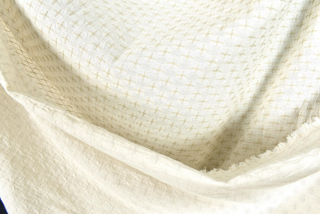 Quilted Cotton and Linen Fabric, Cream With Beige Cross and Square Pattern, Woven Beige/cream, So... | Etsy (US)