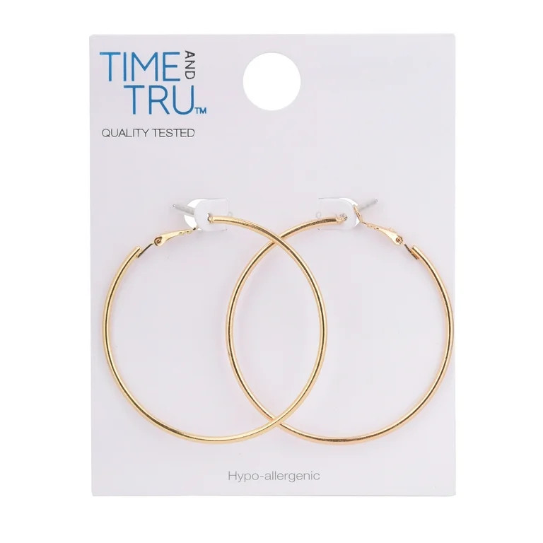 Time and Tru Adult Women's Gold Tone Metal Hoop Earring - Walmart.com | Walmart (US)
