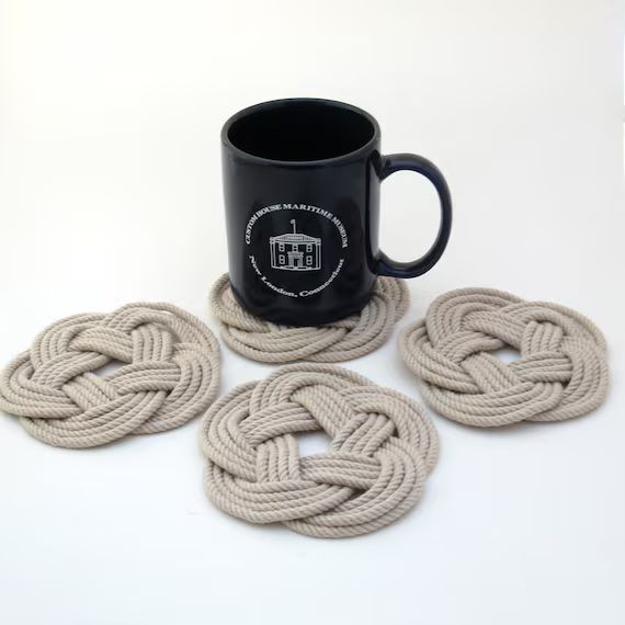 Nautical Woven Coasters Tan Cotton Turkshead Weave Set of 4 | Etsy (US)
