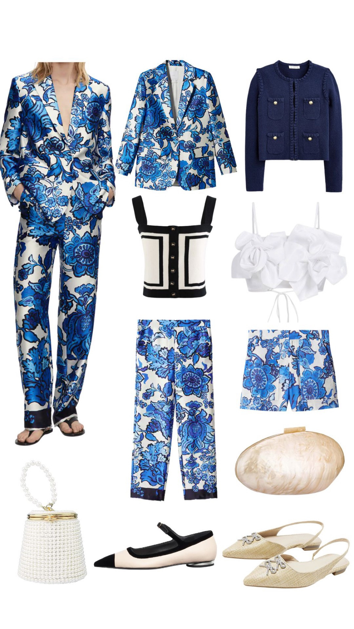 Blue and white floral // chinoiserie blazer // mango // blue pattern pants // blue floral shorts // suit // suit set // pearl clutch // rosettes // black and white tank // navy lady jacket j crew // black and white flats // mango

#LTKunder100 #LTKsalealert #LTKstyletip