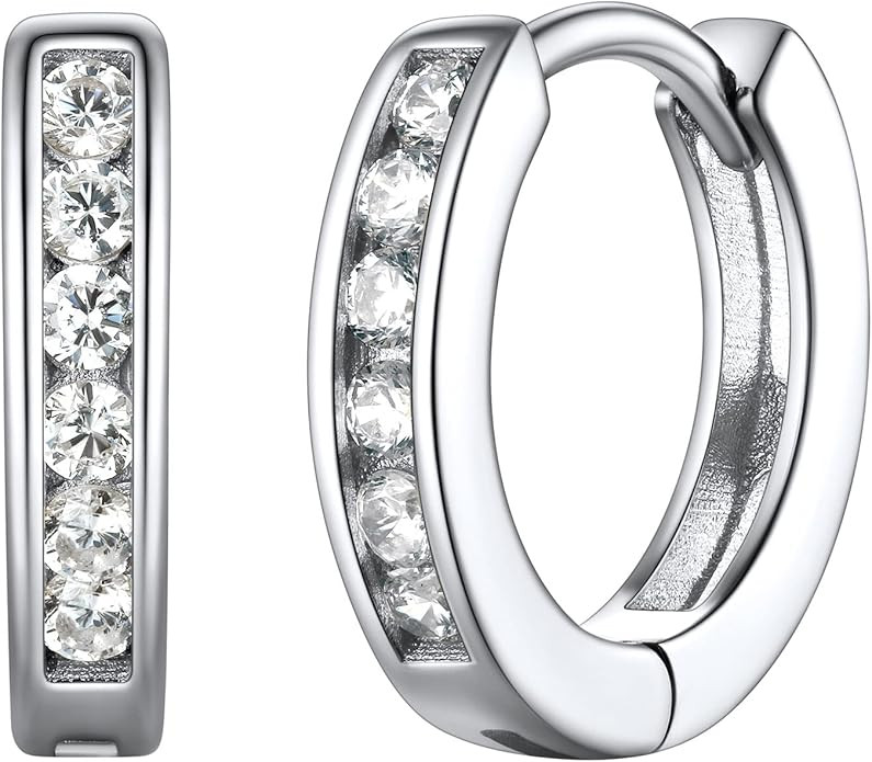 FOCALOOK 925 Sterling Silver Chunky Hoops|High Polished Round Heart CZ Hoop Earrings for Women | Amazon (US)