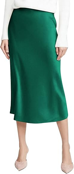HOTOUCH Midi Skirts for Women High Waist Silk Stain Casual A Line Zipper Skirt,XS-XL | Amazon (US)