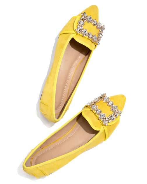 Vanderpump Embellished Faux Suede Flats - Yellow - SALE | VICI Collection