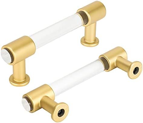 goldenwarm 10 Pack Gold Cabinet Handles Acrylic Drawer Pulls 3 inch Gold Drawer Pulls - LS6164BB76 B | Amazon (US)