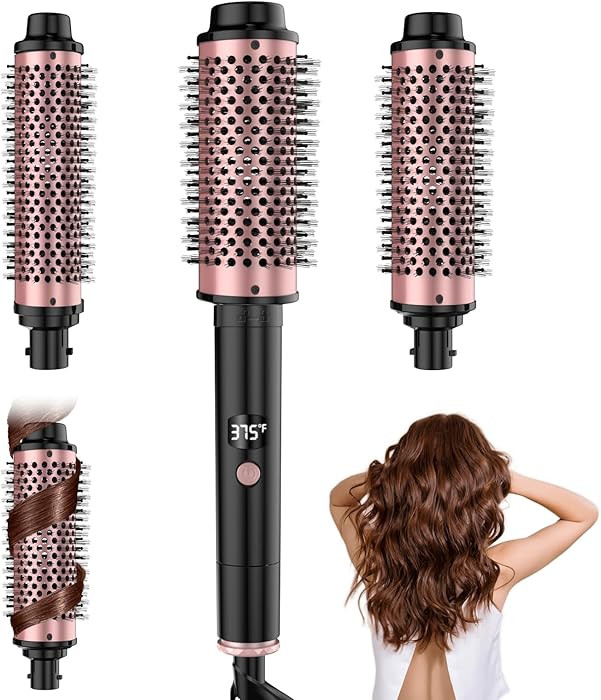 Thermal Brush,5 Temps LCD Display Ceramic Tourmaline Heated Styling Brush Set - 3-in-1 Detachable... | Amazon (US)