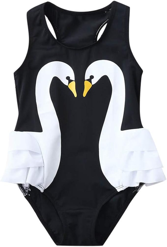 Toddler Kids Baby Girls 2021 New Hot One Piece Swimsuit Cute Swan Ruffles Swimwear Bathing Suit Beac | Amazon (US)